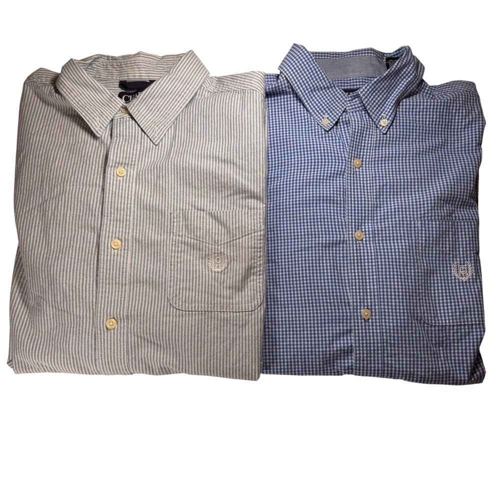 CHAPS Mens Two Button Down Shirts Striped Gingham Easy‎ Care Large Lot of 2